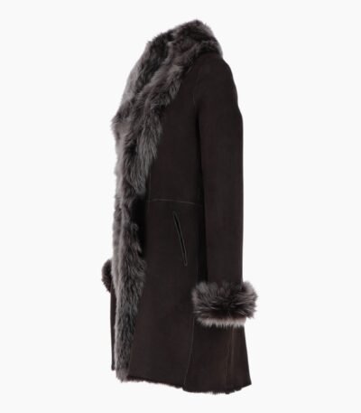 3/4 Length Toscana Suede Leather Coat Brown