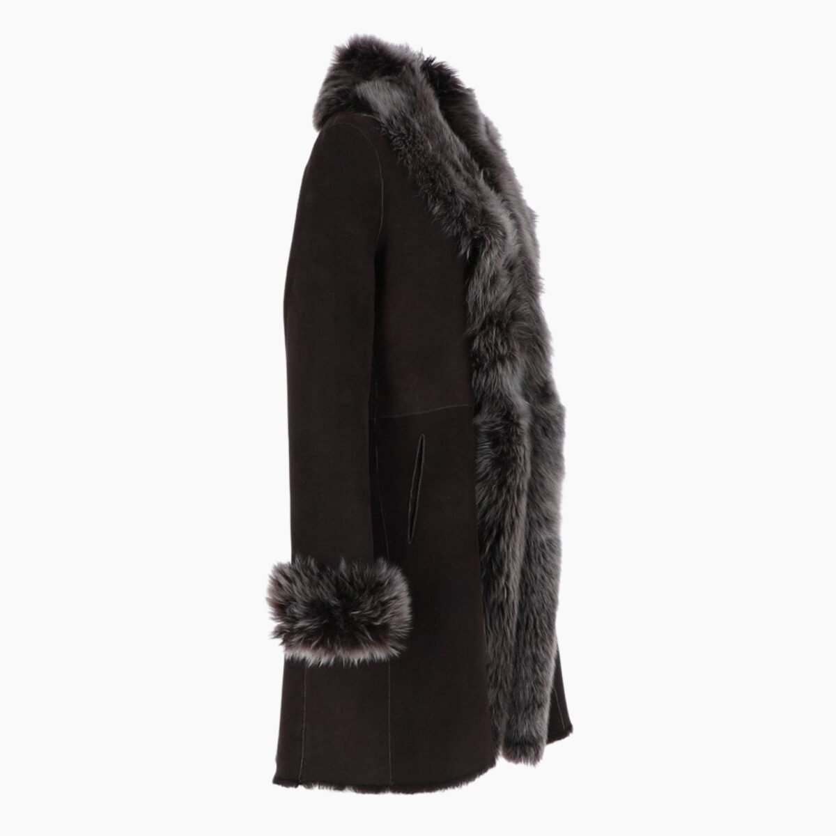 3/4 Length Toscana Suede Leather Coat Brown