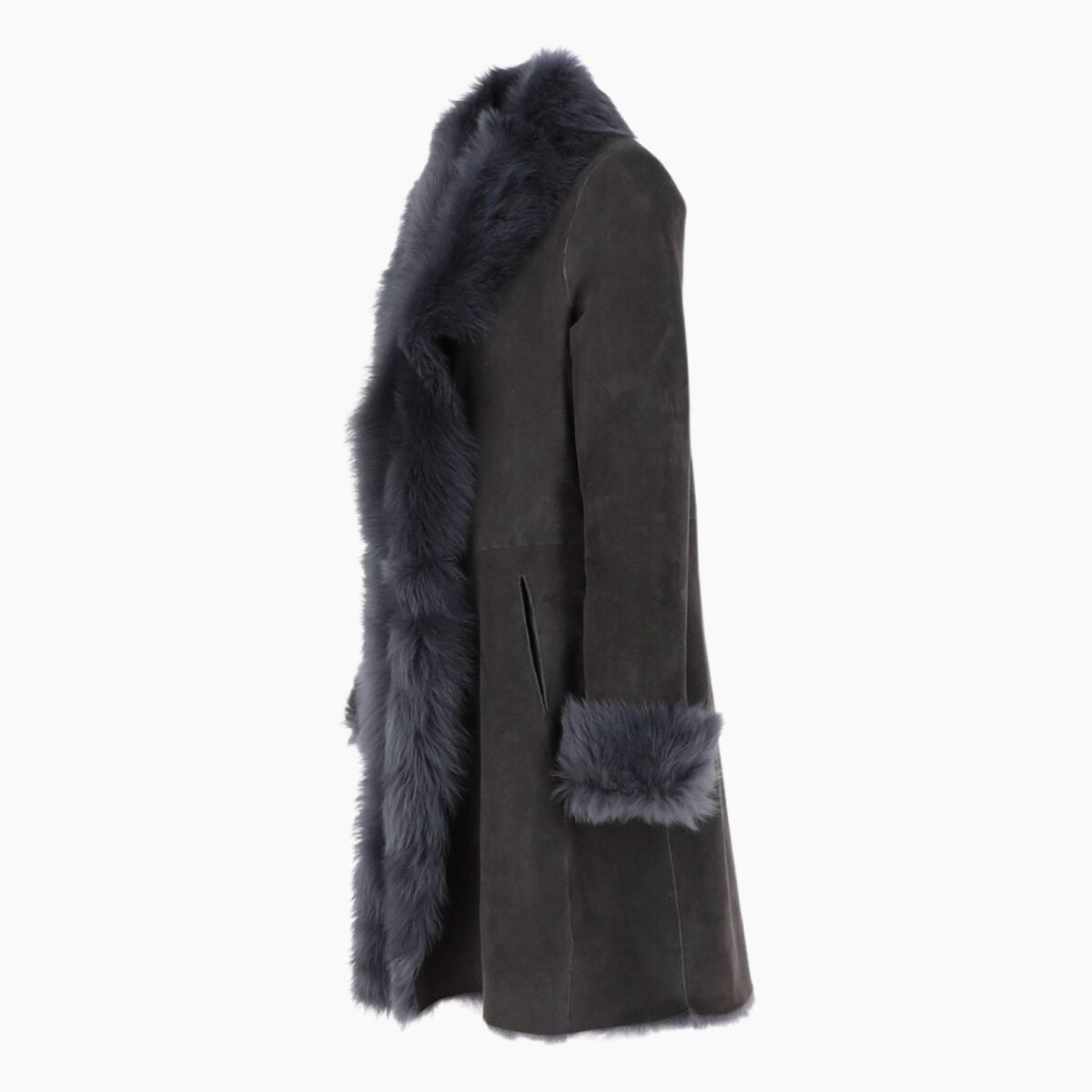 3/4 Length Toscana Suede Leather Coat Gray