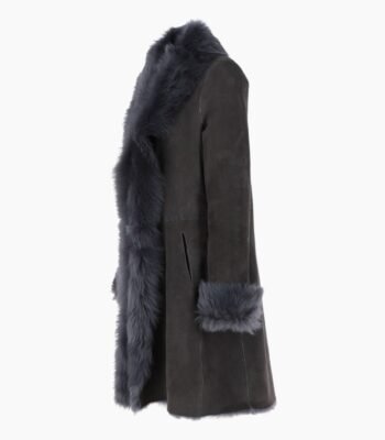 3/4 Length Toscana Suede Leather Coat Gray