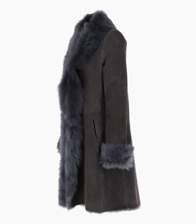 3/4 Length Toscana Suede Leather Coat Gray