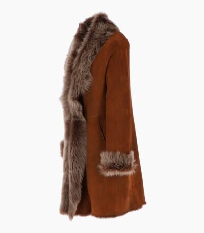 3/4 Length Toscana Suede Leather Coat Tan