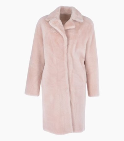 3/4 Long Shearling Fur Coat Baby Pink