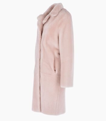 3/4 Long Shearling Fur Coat Baby Pink