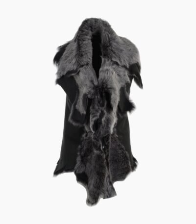 Double Collar Suede Leather Gilet Black