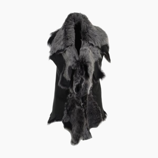 Double Collar Suede Leather Gilet Black