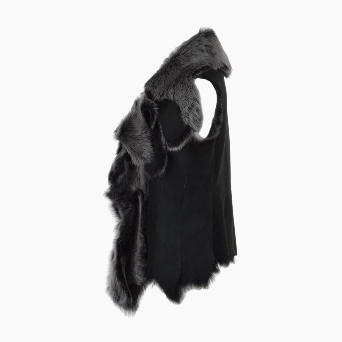 Double Collar Suede Leather Gilet Black