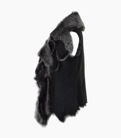 Double Collar Suede Leather Gilet Black