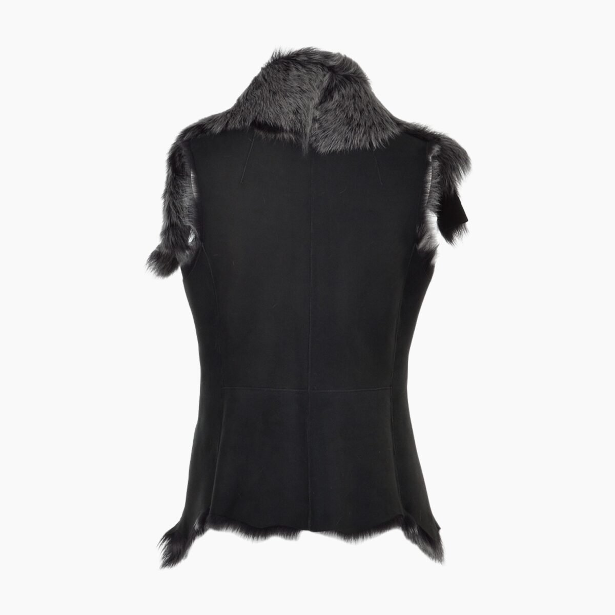 Double Collar Suede Leather Gilet Black