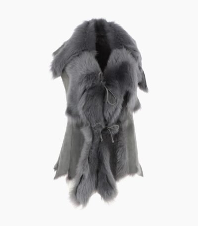 Double Collar Suede Leather Gilet Gray
