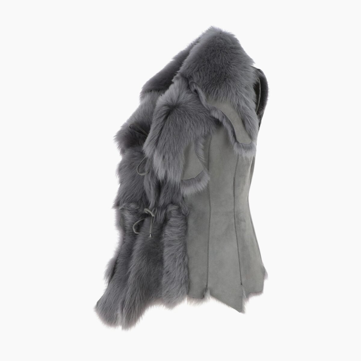 Double Collar Suede Leather Gilet Gray