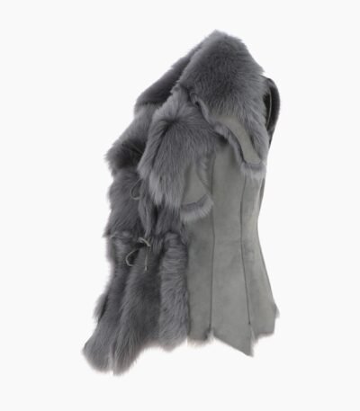 Double Collar Suede Leather Gilet Gray