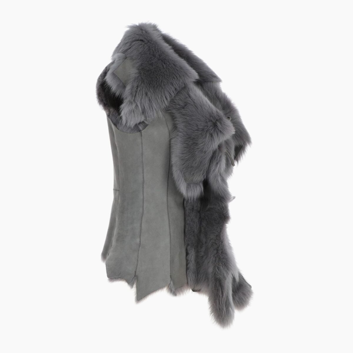 Double Collar Suede Leather Gilet Gray