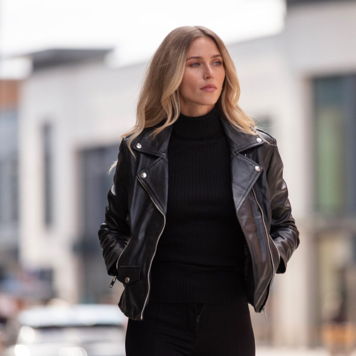 Exquisite Leather Ladies Biker Jacket Black