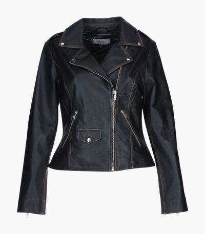 Exquisite Leather Ladies Biker Jacket Black Ruboff