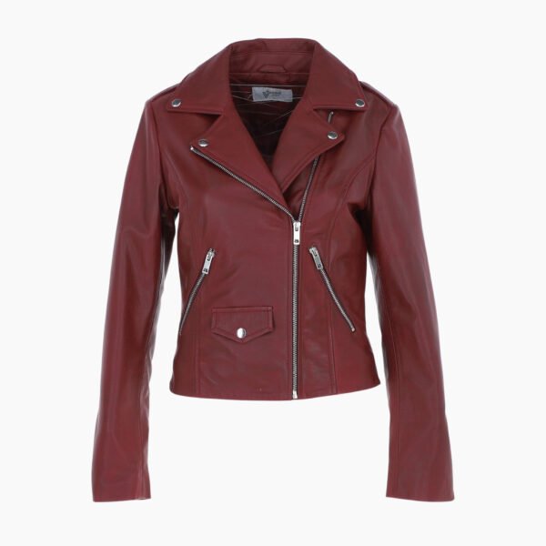 Exquisite Leather Ladies Biker Jacket Burgundy