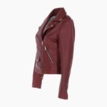 Exquisite Leather Ladies Biker Jacket Burgundy