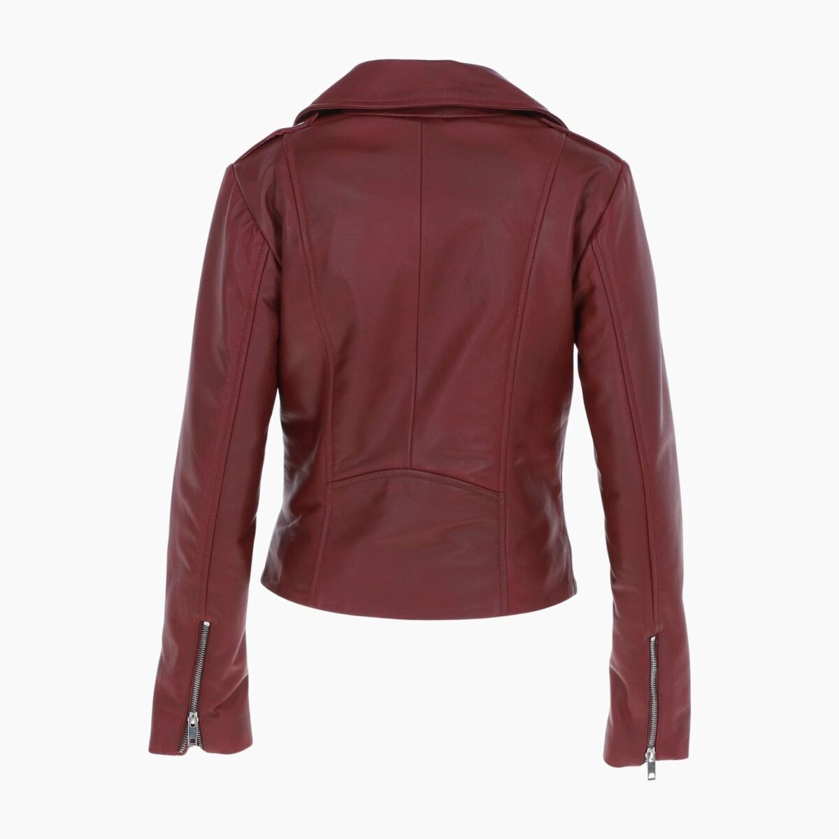 Exquisite Leather Ladies Biker Jacket Burgundy