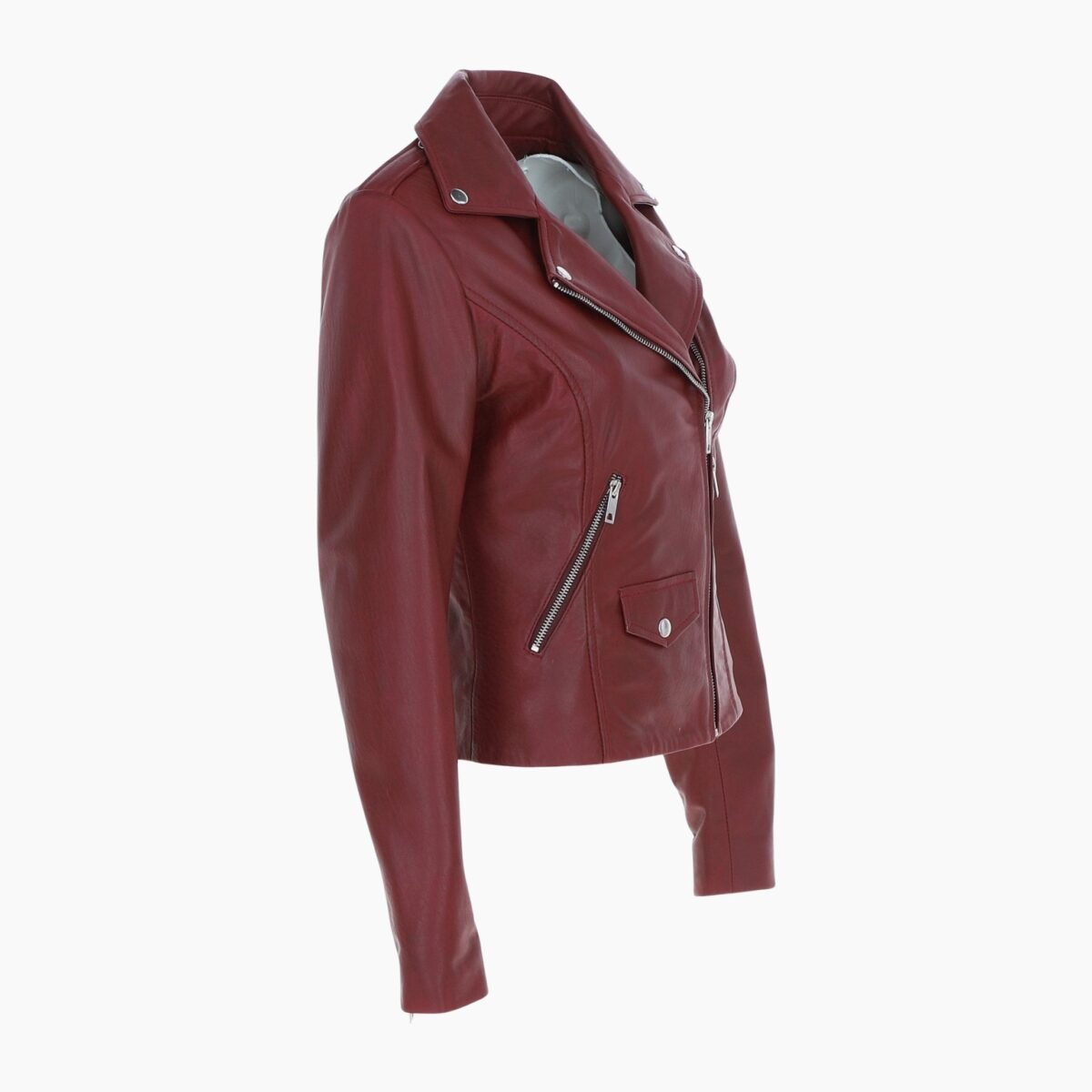 Exquisite Leather Ladies Biker Jacket Burgundy