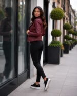 Exquisite Leather Ladies Biker Jacket Burgundy