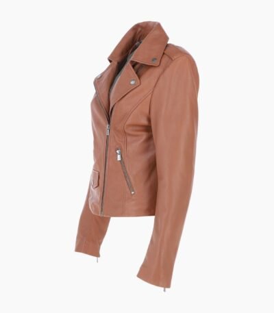 Exquisite Leather Ladies Biker Jacket Tan