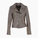 Exquisite Leather Ladies Biker Jacket Taupe