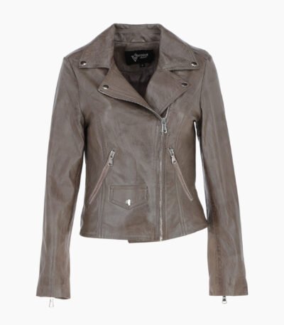 Exquisite Leather Ladies Biker Jacket Taupe