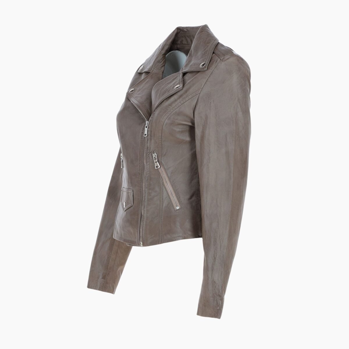 Exquisite Leather Ladies Biker Jacket Taupe