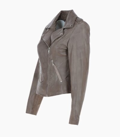 Exquisite Leather Ladies Biker Jacket Taupe