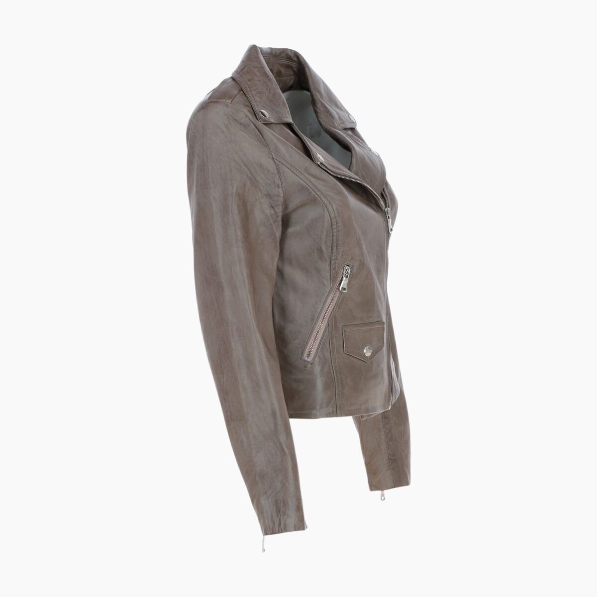 Exquisite Leather Ladies Biker Jacket Taupe