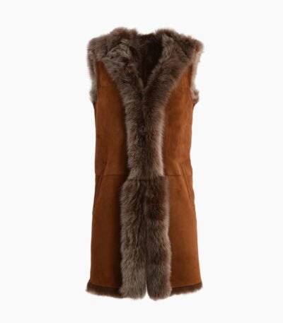 Hooded Long Suede Toscana Gilet Tan