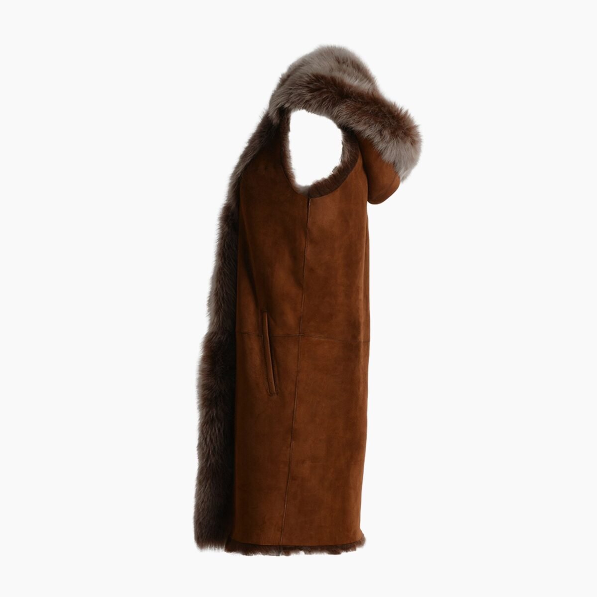Hooded Long Suede Toscana Gilet Tan
