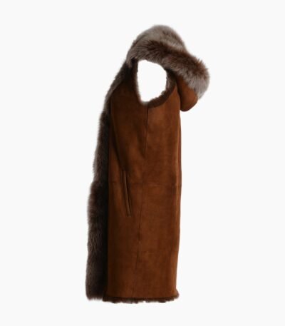 Hooded Long Suede Toscana Gilet Tan