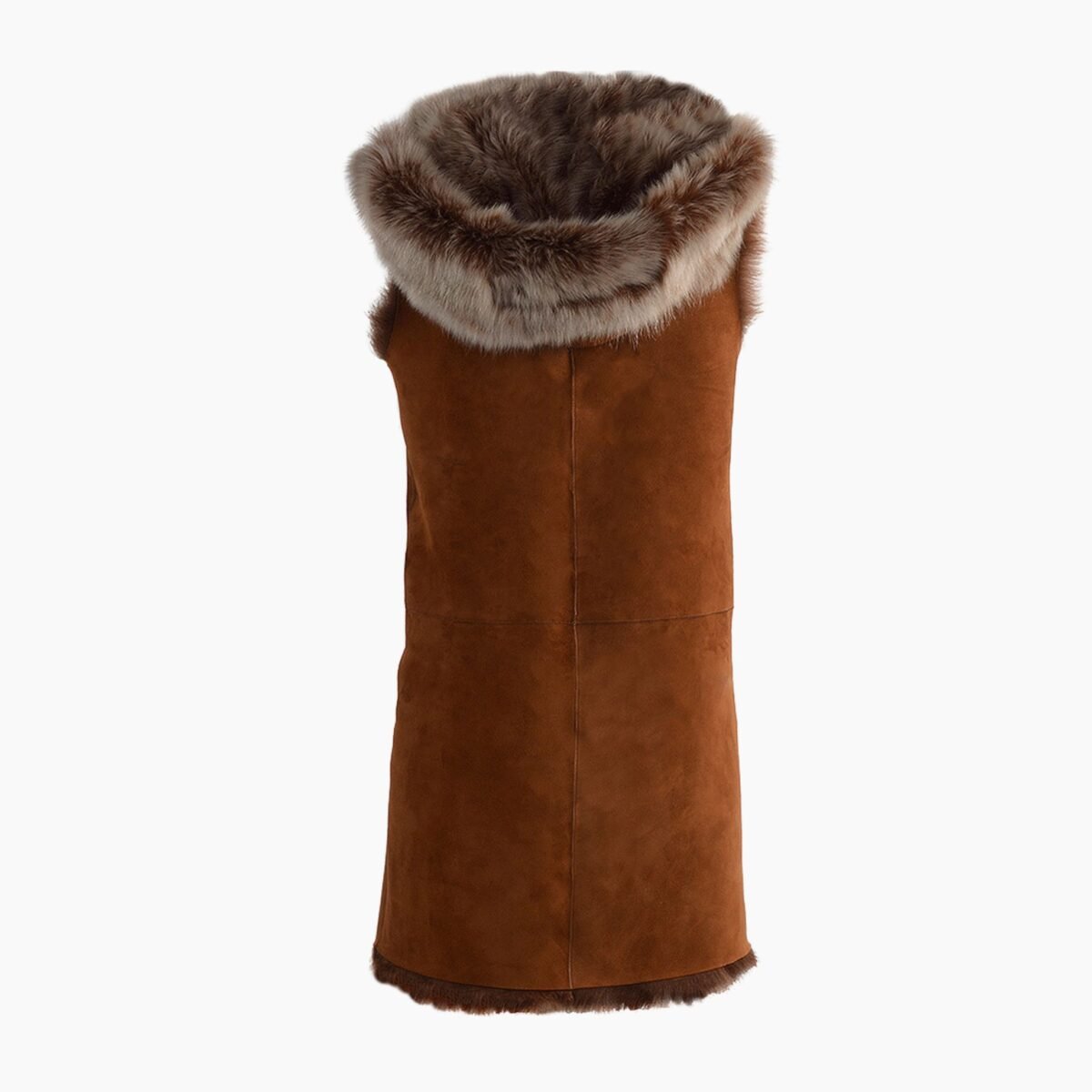 Hooded Long Suede Toscana Gilet Tan