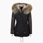 Hooded Racoon Tipped Fur Parka Black