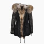 Hooded Racoon Tipped Fur Parka Black