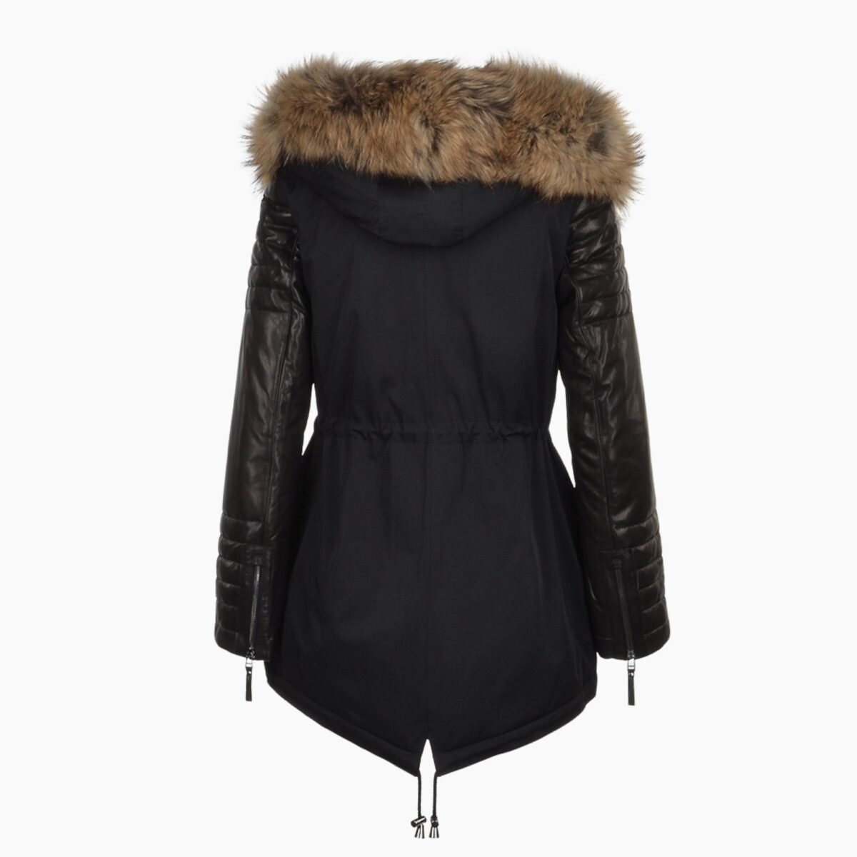 Hooded Racoon Tipped Fur Parka Black