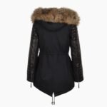 Hooded Racoon Tipped Fur Parka Black