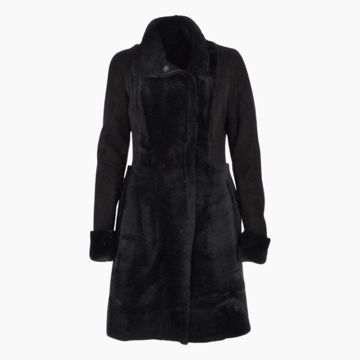 Ladies Suede Sheepskin Coat Black Ladies Suede Sheepskin Coat Black