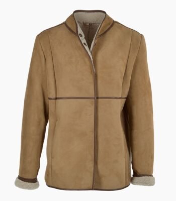 Lamb Shearling Mandarin Collar Jacket Brown