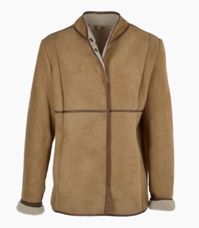 Lamb Shearling Mandarin Collar Jacket Brown
