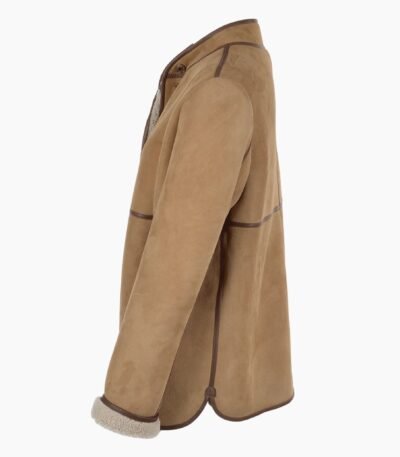 Lamb Shearling Mandarin Collar Jacket Brown