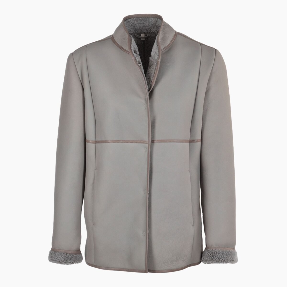 Lamb Shearling Mandarin Collar Jacket Gray Lamb Shearling Mandarin Collar Jacket Gray