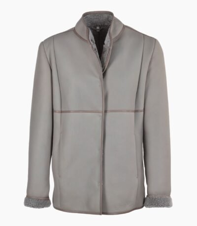Lamb Shearling Mandarin Collar Jacket Gray