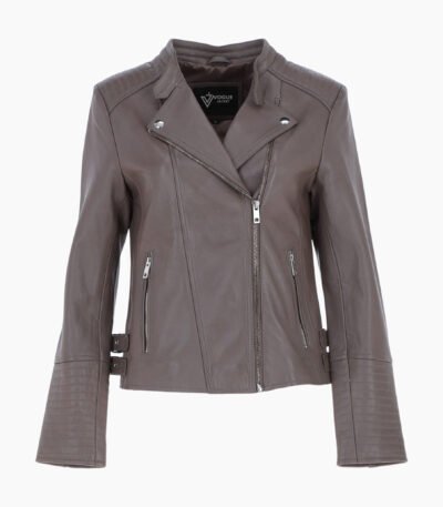 Leather Biker Jacket Taupe Costa Mesa