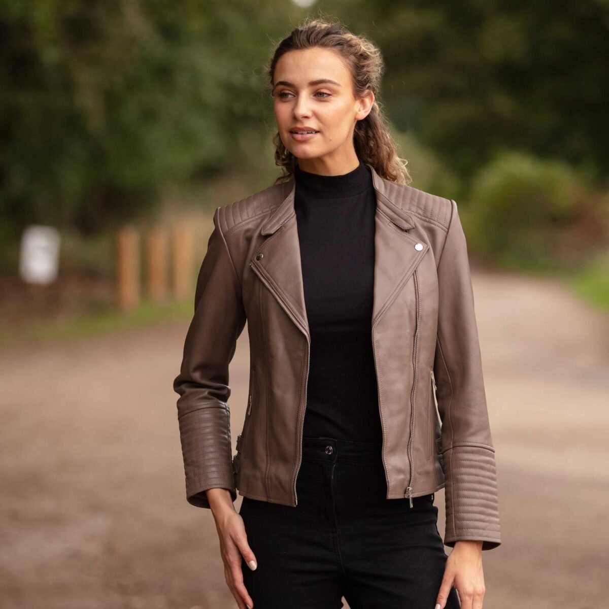 Leather Biker Jacket Taupe Costa Mesa