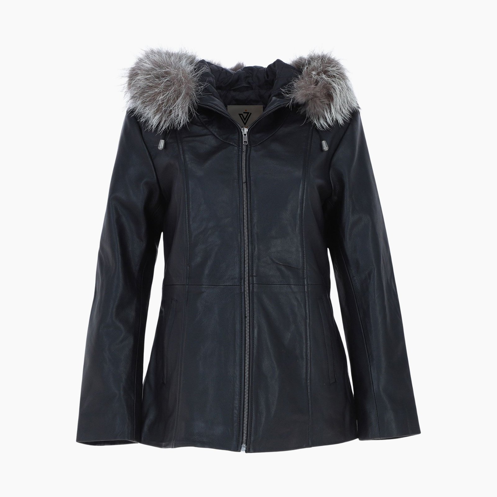 Leather Hooded Jacket with Fur Trim Black Leather Hooded Jacket with Fur Trim Black