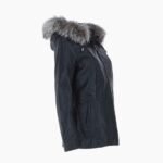 Leather Hooded Jacket with Fur Trim Black