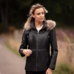 Leather Hooded Jacket with Fur Trim Black