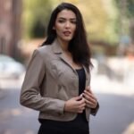 Leather Short Blazer Jacket Biscuit Alameda